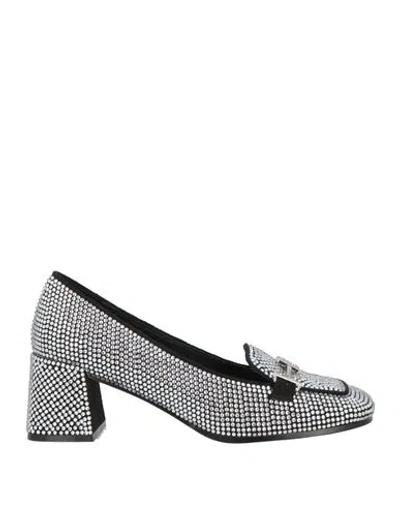 Bibi Lou Woman Loafers Silver Size 7 Leather, Textile Fibers