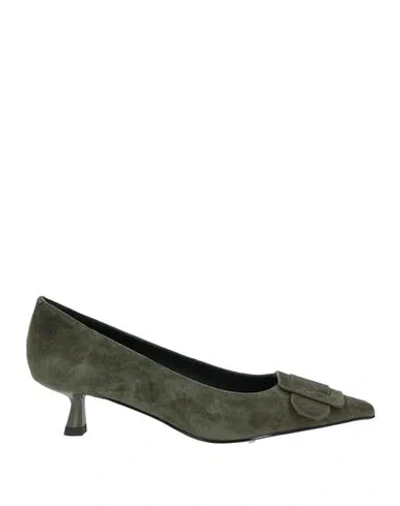 Bibi Lou Woman Pumps Khaki Size 6 Leather In Green