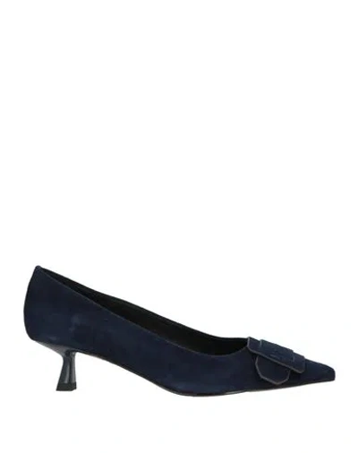 Bibi Lou Woman Pumps Midnight Blue Size 6 Leather In Animal Print