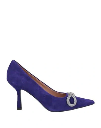 Bibi Lou Woman Pumps Purple Size 8 Leather In Blue