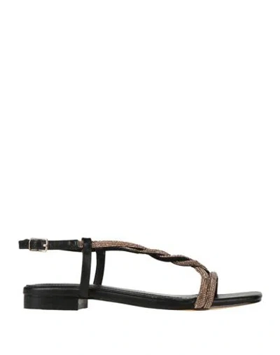 Bibi Lou Woman Sandals Black Size 8 Leather, Textile Fibers