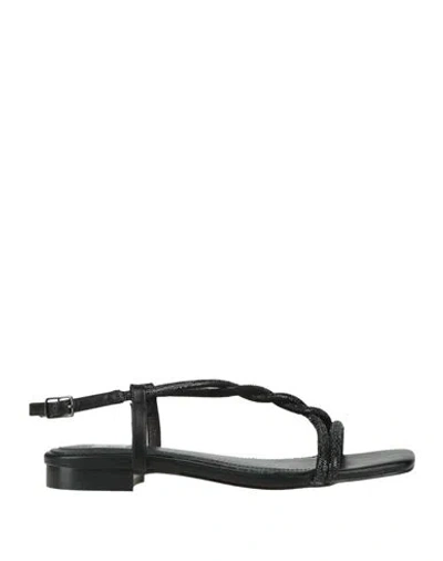 Bibi Lou Woman Sandals Black Size 8 Leather, Textile Fibers