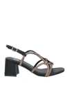 Bibi Lou Woman Sandals Black Size 8 Leather, Textile Fibers