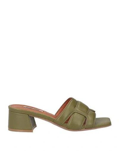 Bibi Lou Woman Sandals Military Green Size 6 Soft Leather In Green