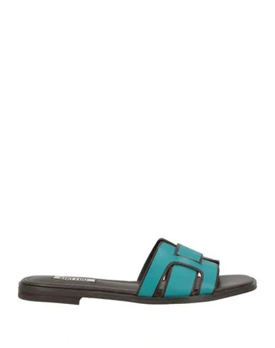 Bibi Lou Woman Sandals Turquoise Size 8 Leather In Blue