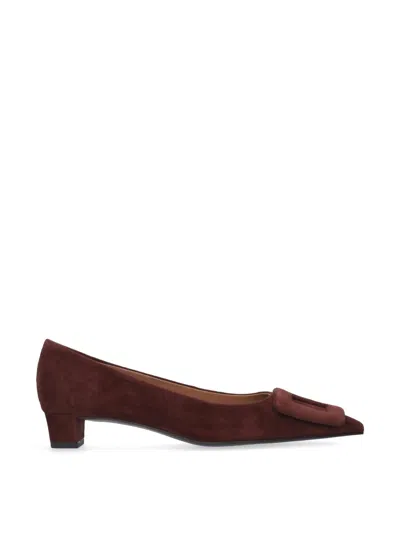 Bibi Lou Women's Pointed Buckle Flat In Burgundy Suede In Multi