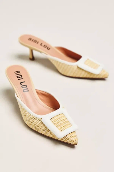 Bibi Lou Woven Raffia Mule Kitten Heels In Multi