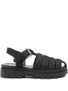 Bibi Lou Woven-texture Flat Sandals In Black
