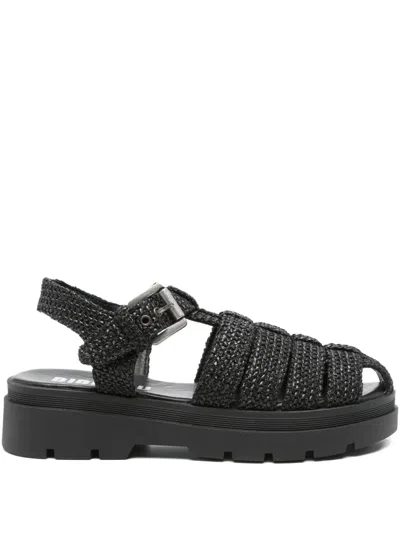 Bibi Lou Woven-texture Flat Sandals In Black