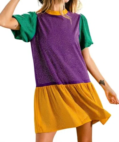 BiBi Ruffles Detail Mardi Gras Color Flower Lace Top