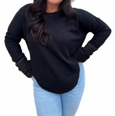 Bibi Melanie Cotton French Terry Knit Top With Thumb Hole Cuffs In Black