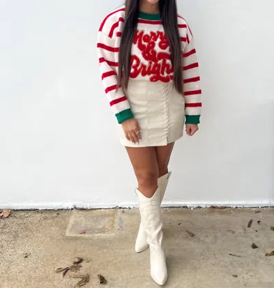 Bibi Merry & Bright Christmas Sweater In Ivory/red In Multi
