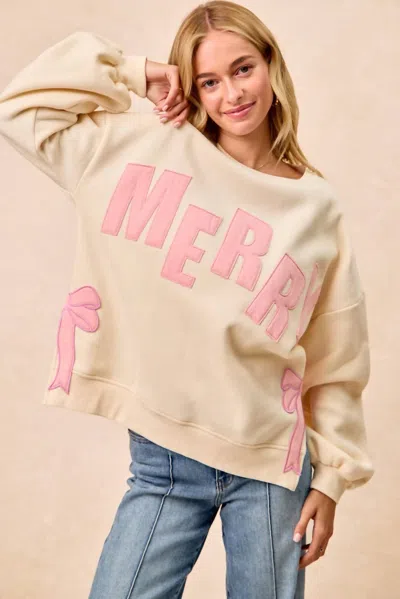 Bibi Merry Bow Fleece Sweatshirt In Cream In Neutral