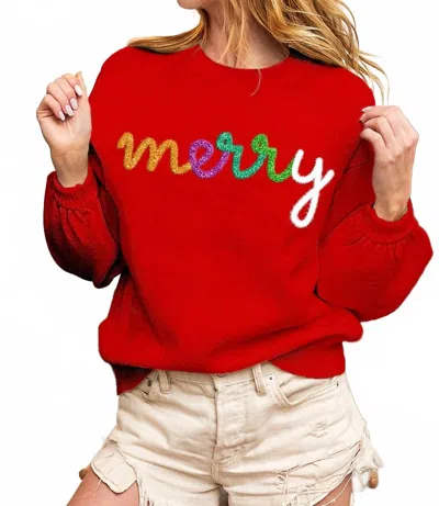 Bibi Merry Metallic Letter Sweater In Red