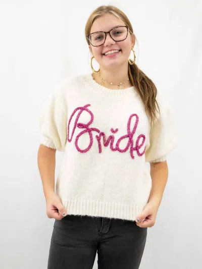 Bibi Metallic Letter Bride Sweater In Pink/ Cream In Nude