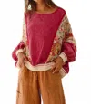 Bibi Mineral Washed Floral And Gauze Mixed Top In Pink Multi In Pink