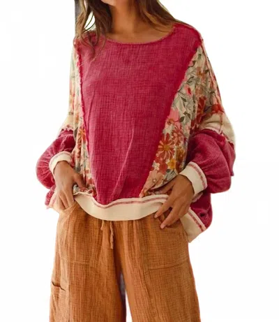 Bibi Mineral Washed Floral And Gauze Mixed Top In Pink Multi