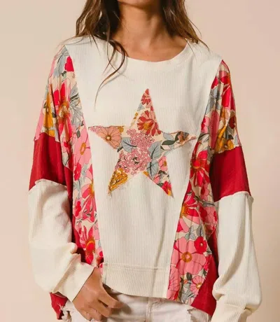 Bibi Mixed Print Knit Top In Oatmeal In Multi