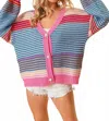 Bibi Multi Striped Sweater Cardigan In Pink In Multi