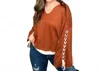 Bibi Not Today Long Sleeve Waffle Knit Top In Rust In Multi