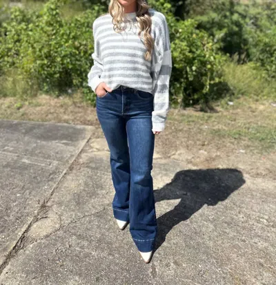 Bibi Nothing But Time Striped Sweater In Ivory/grey In Multi