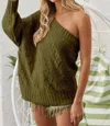 Bibi One Shoulder Twist Knitted Sweater In Vintage Olive In Multi