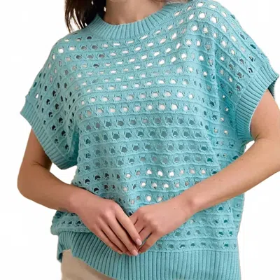 Bibi Open Knit Eyelet Top In Baby Blue