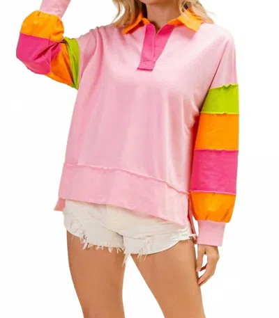 Bibi Out & About Colorblock Pullover Top In Pink In Multi