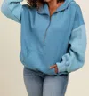 Bibi Oversized Color Block Elastic Hem Fleece Hoodie In Denim Multi