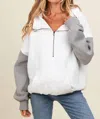 Bibi Oversized Color Block Elastic Hem Fleece Hoodie In White Multi