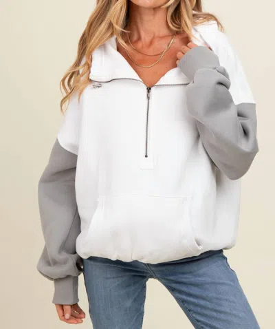 Bibi Oversized Color Block Elastic Hem Fleece Hoodie In White Multi