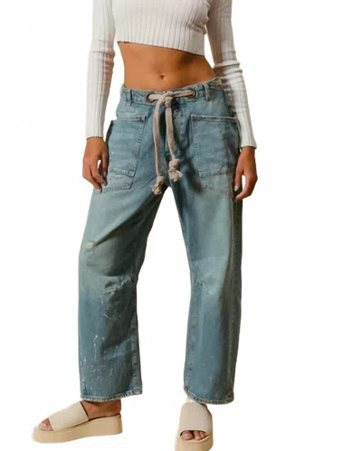 Bibi Paint Drip Barrel Jean In Washed Denim In Blue