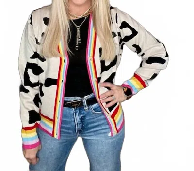 Bibi Party Leopard Cardigan In Beige In Multi