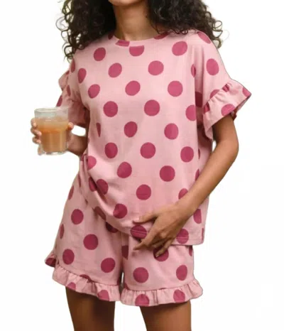 Bibi Polka Dot Printed Ruffle Top And Shorts Set In Pink