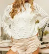 BIBI POMPOM POINTELLE SWEATER IN IVORY