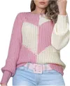 Bibi Posie Heart Knit Sweater In Pink & White
