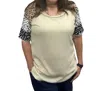 Bibi Printed Short Sleeve Tee Top In Taupe