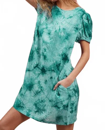 Bibi Puff Sleeve With Side Pockets Tie Dye Dress In Jade In Green