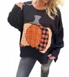 Bibi Pumpkin Patch Plaid Terry Sweatshirt In Black In Black