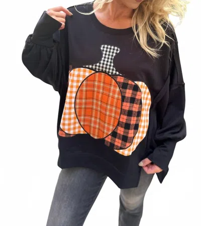 Bibi Pumpkin Patch Plaid Terry Sweatshirt In Black