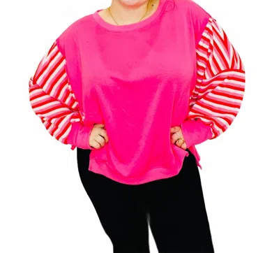 Bibi Queen Of Hearts Striped Top In Hot Pink
