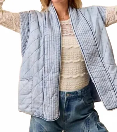 Bibi Quilted Washed Chambray Vest In Blue