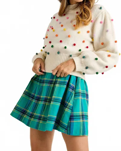 Bibi Rainbow Pom Pom Sweater In White In Neutral
