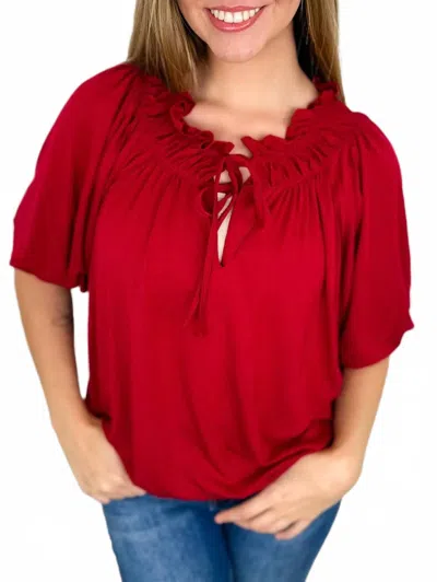 Bibi Rayon Blend Balloon Sleeves Top In Wine Red