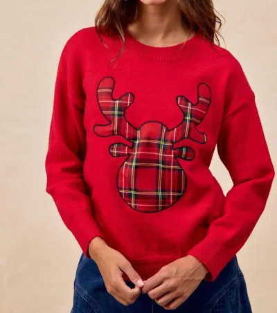 Bibi Reindeer Games Plaid Sweater In Red