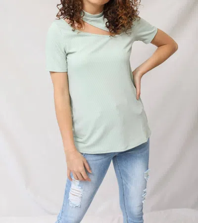 Bibi Rib Knit Cut Out Top In Dusty Sage In Black