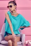 Bibi Ribbon Shoulder Blouse In Blue