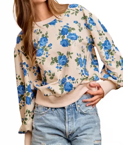 Bibi Rose Crew Sweatshirt In Blue/ Beige In Multi