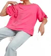 Bibi Round Neck Bubble Sleeve Modal Top In Pink In Pink