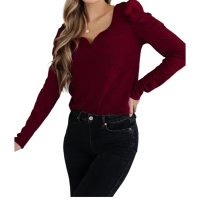 Bibi Ruched Sleeve Top In Wine In Burgundy